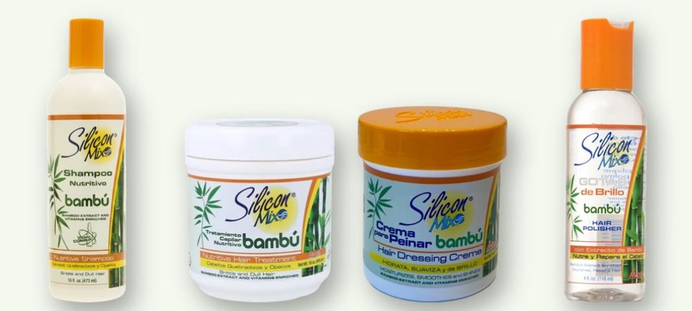 Silicon Mix — Bambú: shampoo, tratamiento, crema de peinar y gotas de brillo